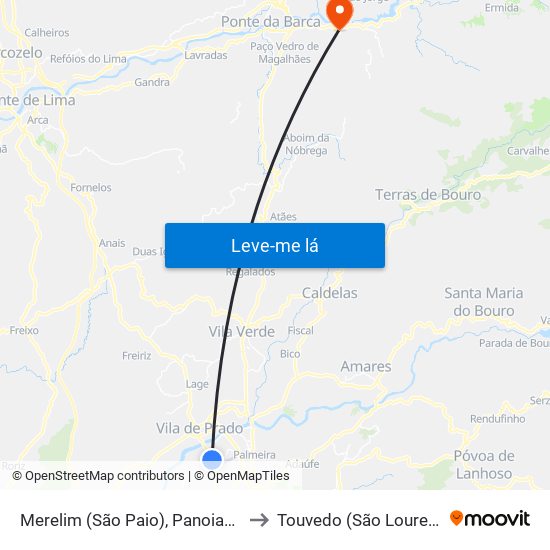 Merelim (São Paio), Panoias e Parada de Tibães to Touvedo (São Lourenço e Salvador) map