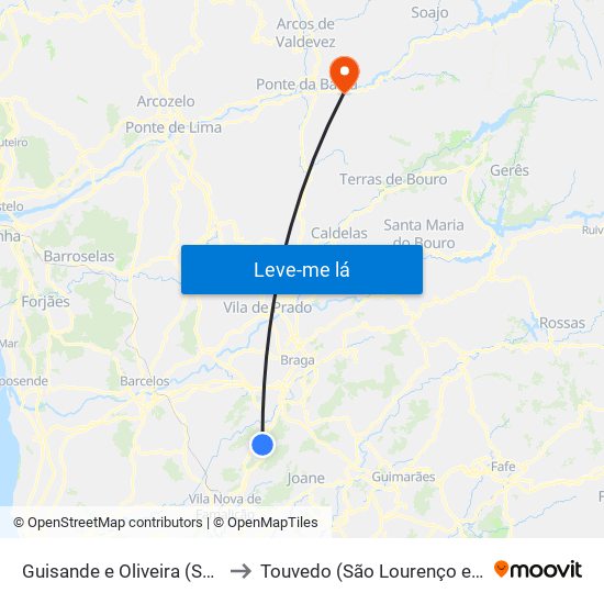 Guisande e Oliveira (São Pedro) to Touvedo (São Lourenço e Salvador) map