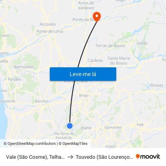 Vale (São Cosme), Telhado e Portela to Touvedo (São Lourenço e Salvador) map