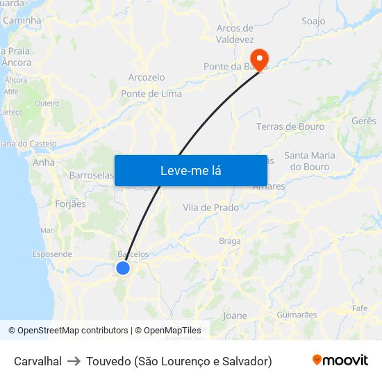 Carvalhal to Touvedo (São Lourenço e Salvador) map