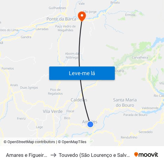 Amares e Figueiredo to Touvedo (São Lourenço e Salvador) map