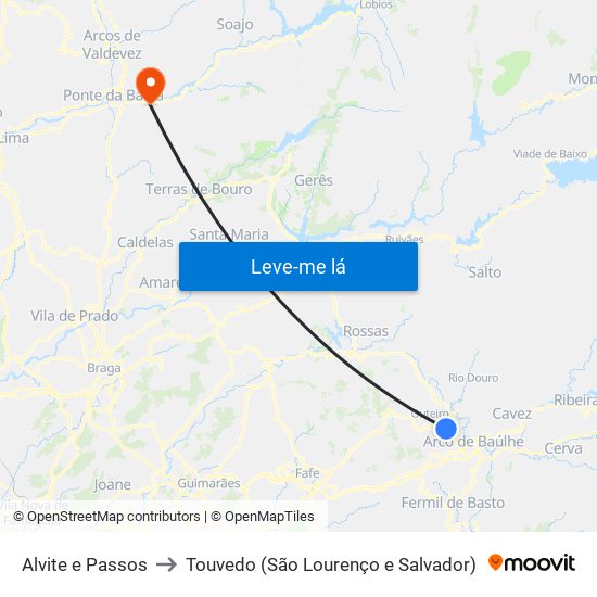 Alvite e Passos to Touvedo (São Lourenço e Salvador) map