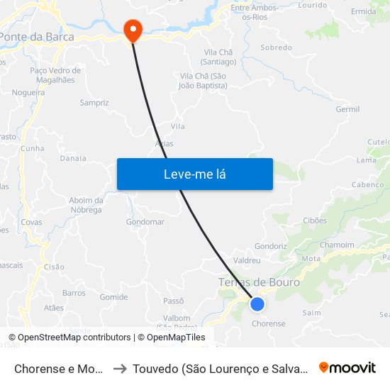 Chorense e Monte to Touvedo (São Lourenço e Salvador) map