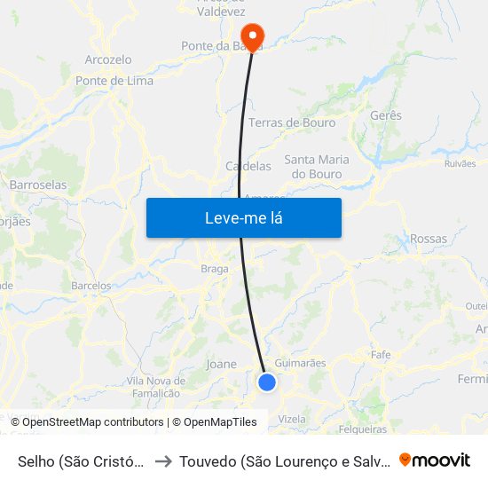 Selho (São Cristóvão) to Touvedo (São Lourenço e Salvador) map