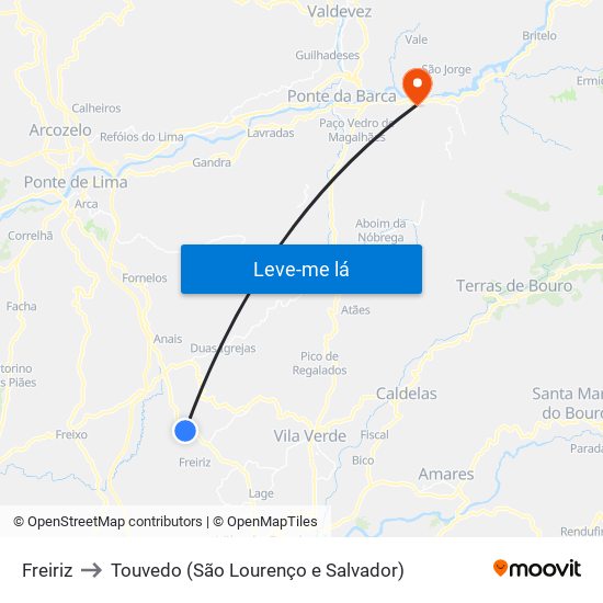 Freiriz to Touvedo (São Lourenço e Salvador) map