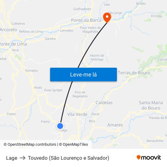 Lage to Touvedo (São Lourenço e Salvador) map