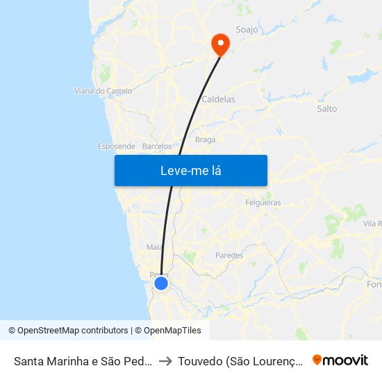 Santa Marinha e São Pedro da Afurada to Touvedo (São Lourenço e Salvador) map