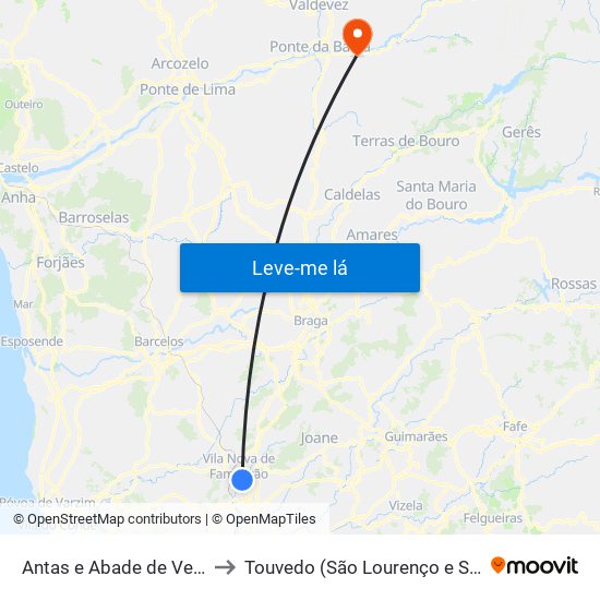 Antas e Abade de Vermoim to Touvedo (São Lourenço e Salvador) map