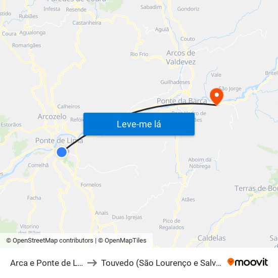 Arca e Ponte de Lima to Touvedo (São Lourenço e Salvador) map