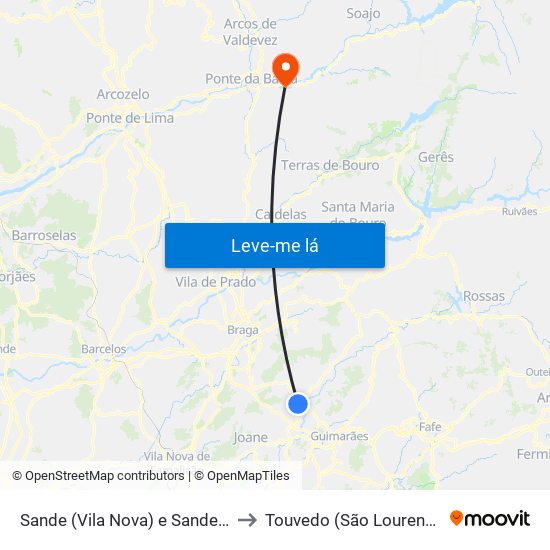 Sande (Vila Nova) e Sande (São Clemente) to Touvedo (São Lourenço e Salvador) map