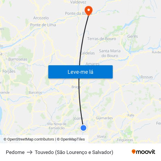 Pedome to Touvedo (São Lourenço e Salvador) map