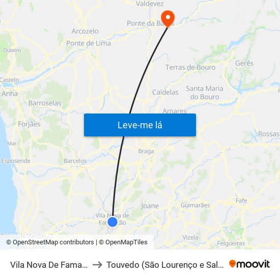 Vila Nova De Famalicão to Touvedo (São Lourenço e Salvador) map