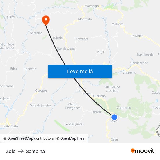 Zoio to Santalha map