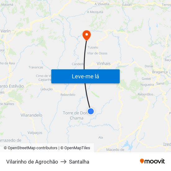 Vilarinho de Agrochão to Santalha map
