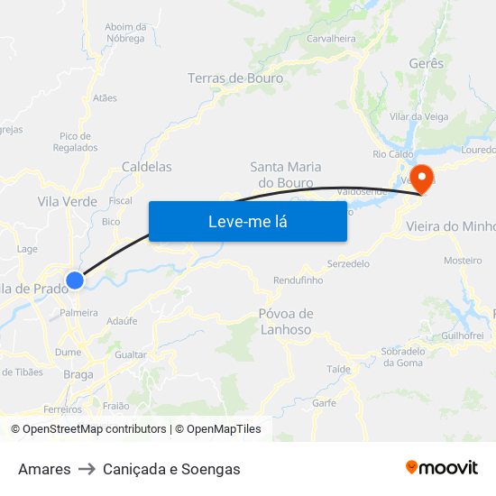 Amares to Caniçada e Soengas map