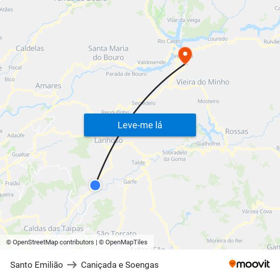 Santo Emilião to Caniçada e Soengas map