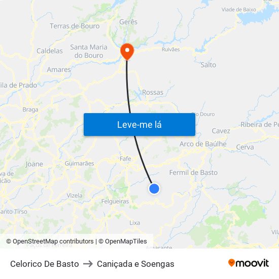 Celorico De Basto to Caniçada e Soengas map