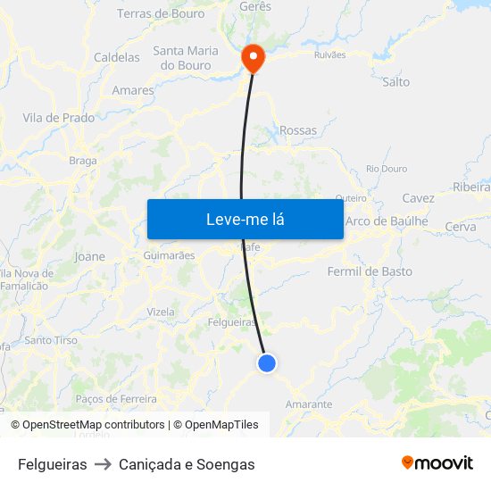 Felgueiras to Caniçada e Soengas map