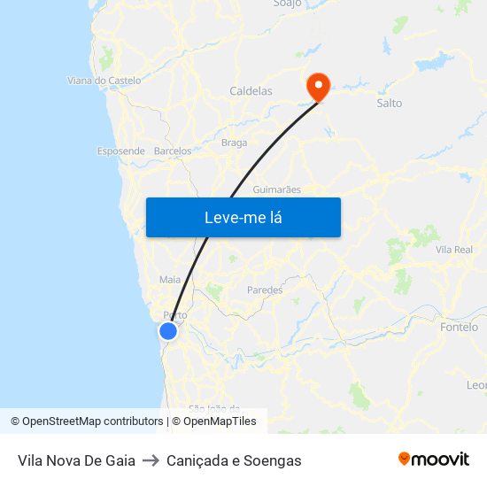 Vila Nova De Gaia to Caniçada e Soengas map