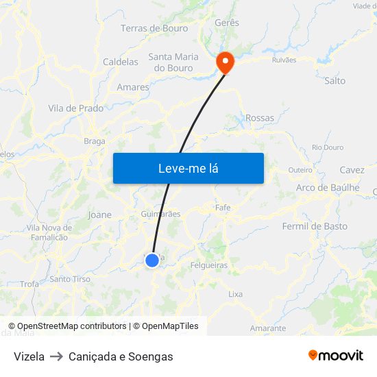 Vizela to Caniçada e Soengas map