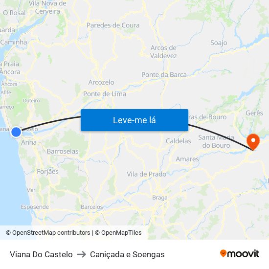 Viana Do Castelo to Caniçada e Soengas map