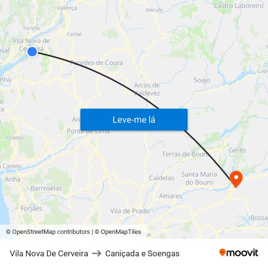 Vila Nova De Cerveira to Caniçada e Soengas map