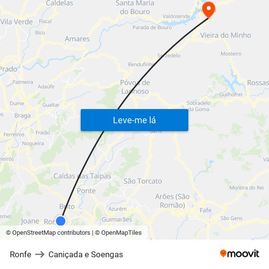 Ronfe to Caniçada e Soengas map