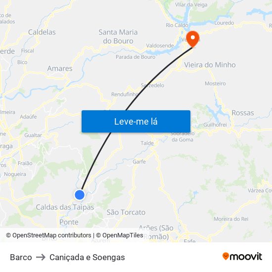 Barco to Caniçada e Soengas map