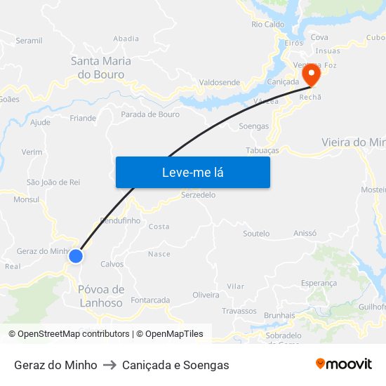 Geraz do Minho to Caniçada e Soengas map