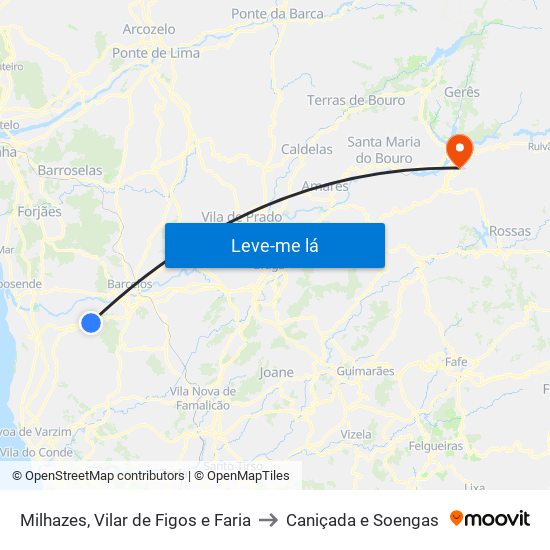 Milhazes, Vilar de Figos e Faria to Caniçada e Soengas map