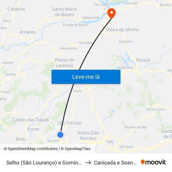 Selho (São Lourenço) e Gominhães to Caniçada e Soengas map
