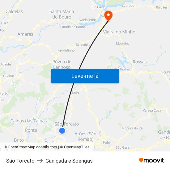 São Torcato to Caniçada e Soengas map