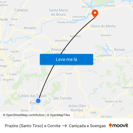 Prazins (Santo Tirso) e Corvite to Caniçada e Soengas map