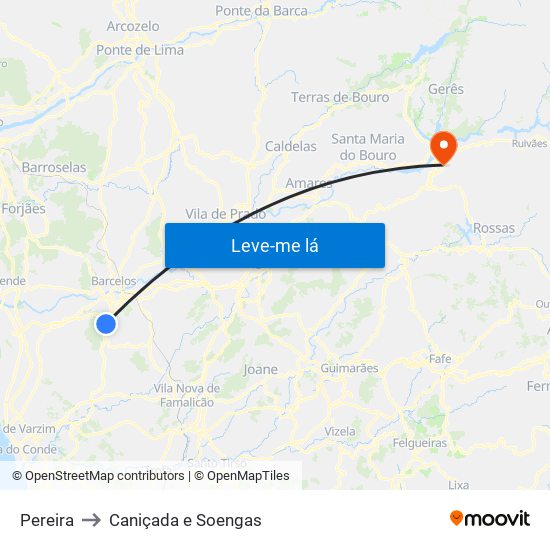 Pereira to Caniçada e Soengas map