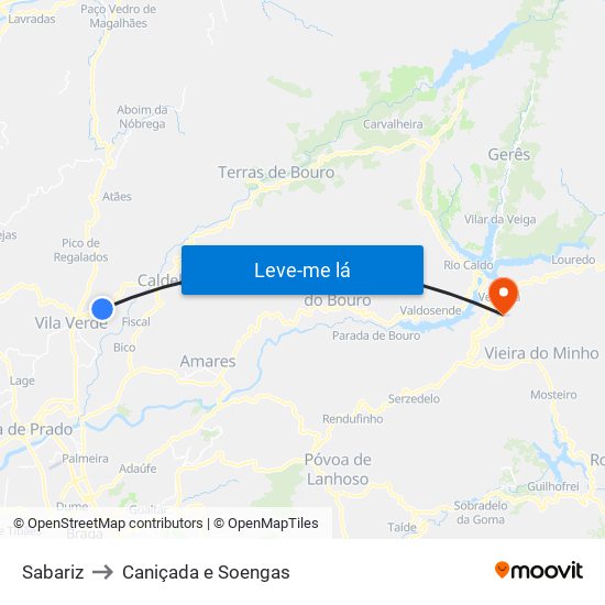 Sabariz to Caniçada e Soengas map