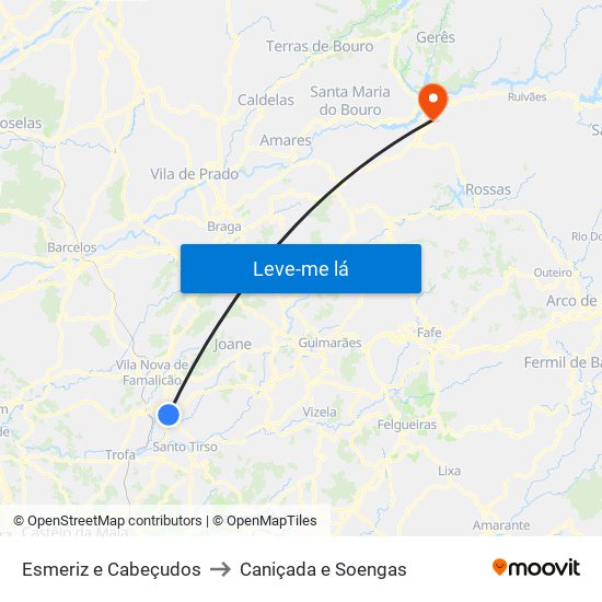 Esmeriz e Cabeçudos to Caniçada e Soengas map