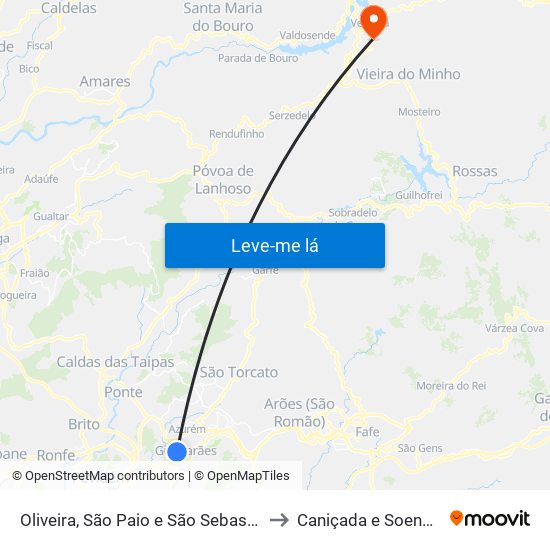 Oliveira, São Paio e São Sebastião to Caniçada e Soengas map