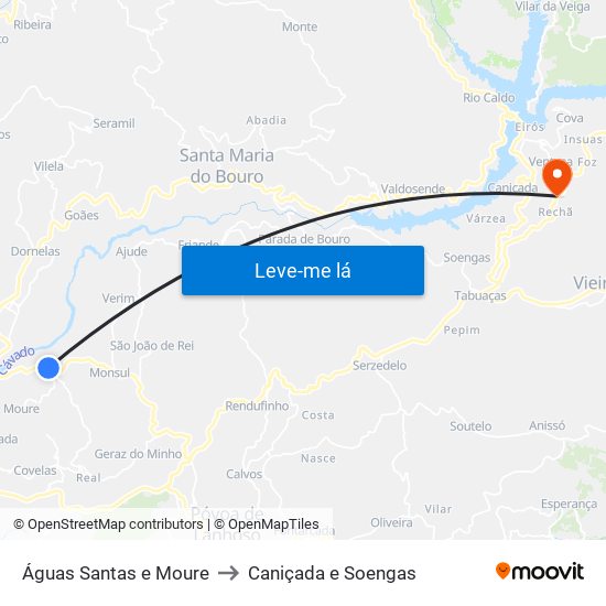 Águas Santas e Moure to Caniçada e Soengas map