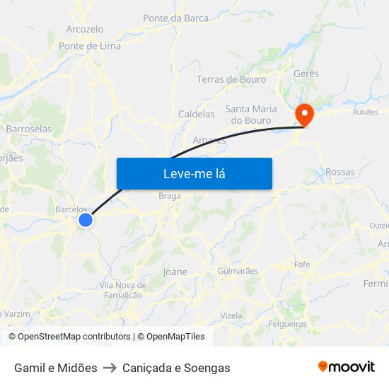 Gamil e Midões to Caniçada e Soengas map