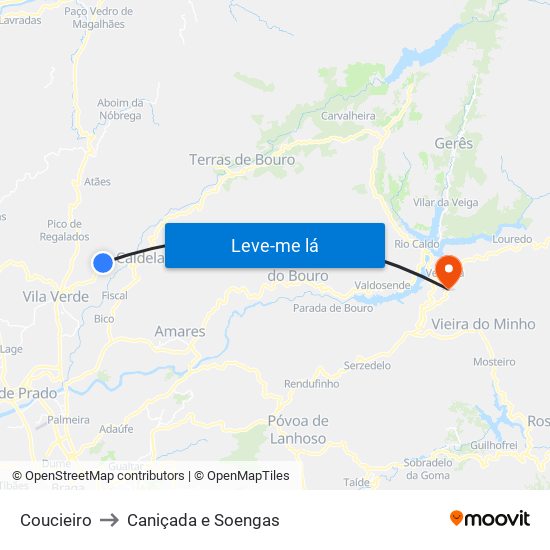 Coucieiro to Caniçada e Soengas map