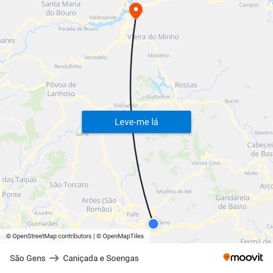 São Gens to Caniçada e Soengas map