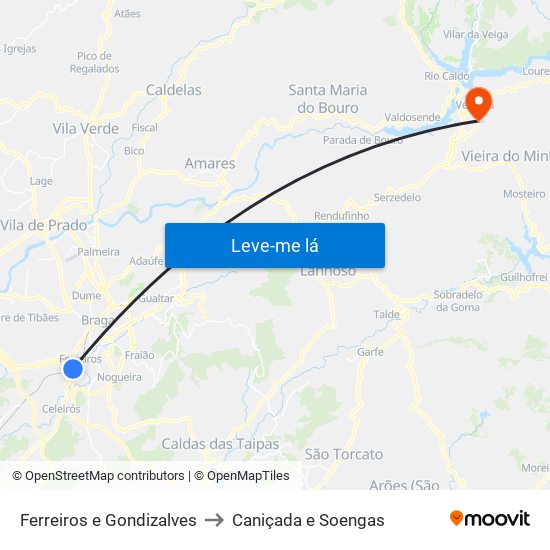 Ferreiros e Gondizalves to Caniçada e Soengas map