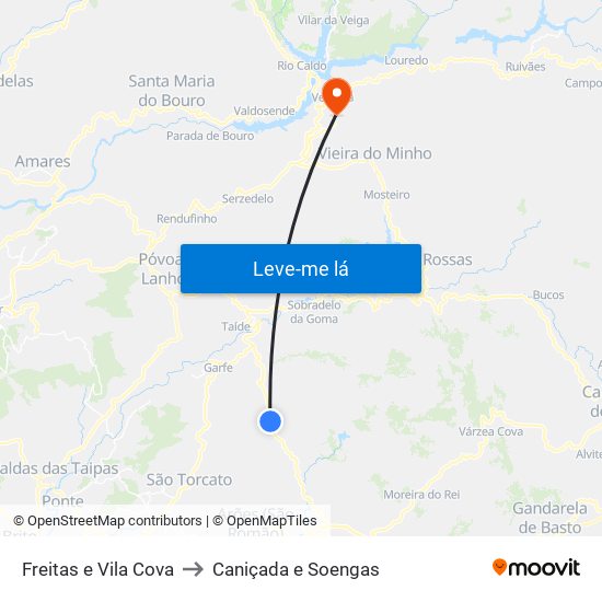 Freitas e Vila Cova to Caniçada e Soengas map