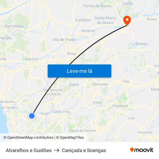 Alvarelhos e Guidões to Caniçada e Soengas map