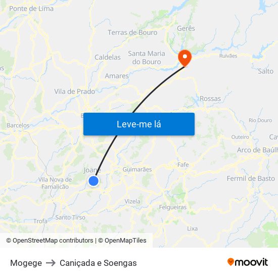 Mogege to Caniçada e Soengas map