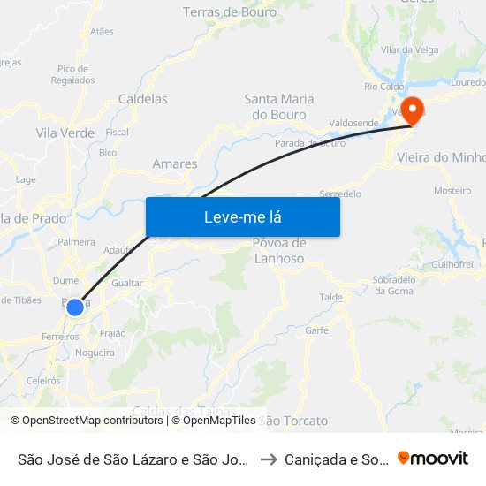 São José de São Lázaro e São João do Souto to Caniçada e Soengas map