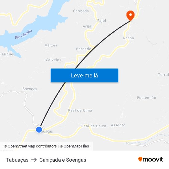 Tabuaças to Caniçada e Soengas map