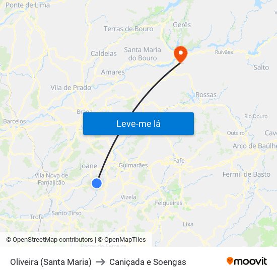 Oliveira (Santa Maria) to Caniçada e Soengas map