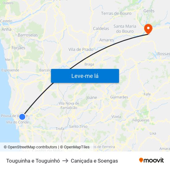 Touguinha e Touguinhó to Caniçada e Soengas map
