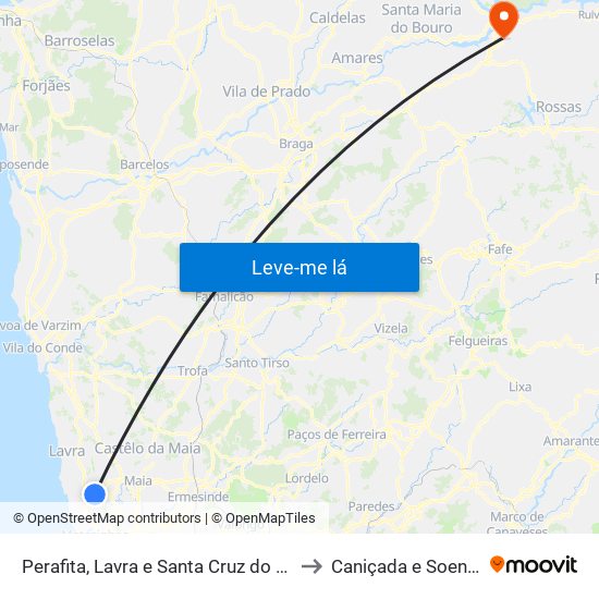 Perafita, Lavra e Santa Cruz do Bispo to Caniçada e Soengas map